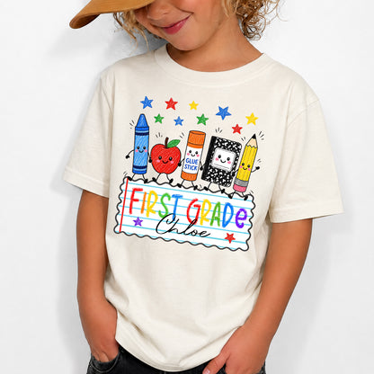 Personalized Kids Back to School Shirt, Custom Name and Grade School Shirt