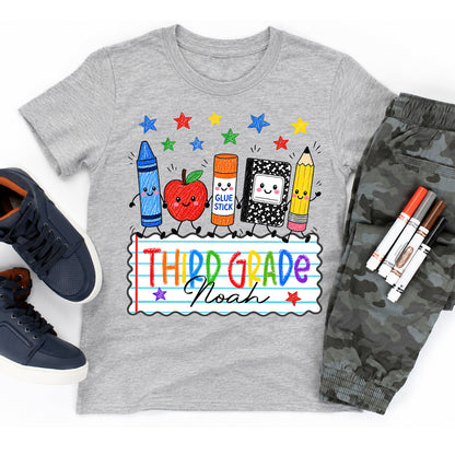 Personalized Kids Back to School Shirt, Custom Name and Grade School Shirt