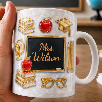 Personalized Teacher Name Mug, Faux 3D Gold Classroom Back to School Gift
