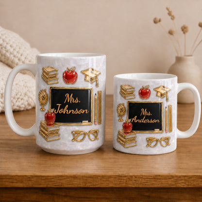 Personalized Teacher Name Mug, Faux 3D Gold Classroom Back to School Gift