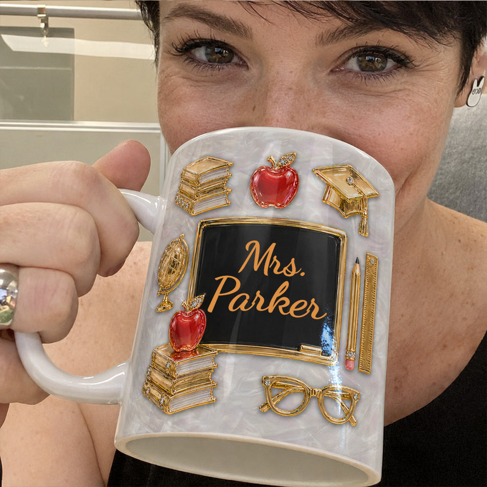 Personalized Teacher Name Mug, Faux 3D Gold Classroom Back to School Gift