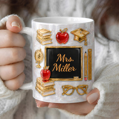 Personalized Teacher Name Mug, Faux 3D Gold Classroom Back to School Gift