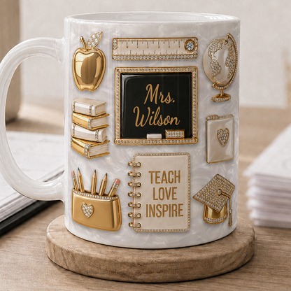 Personalized Teacher Name Mug, Gold Classroom Back to School Teacher Gift