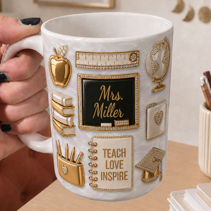 Personalized Teacher Name Mug, Gold Classroom Back to School Teacher Gift