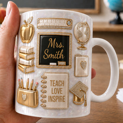 Personalized Teacher Name Mug, Gold Classroom Back to School Teacher Gift