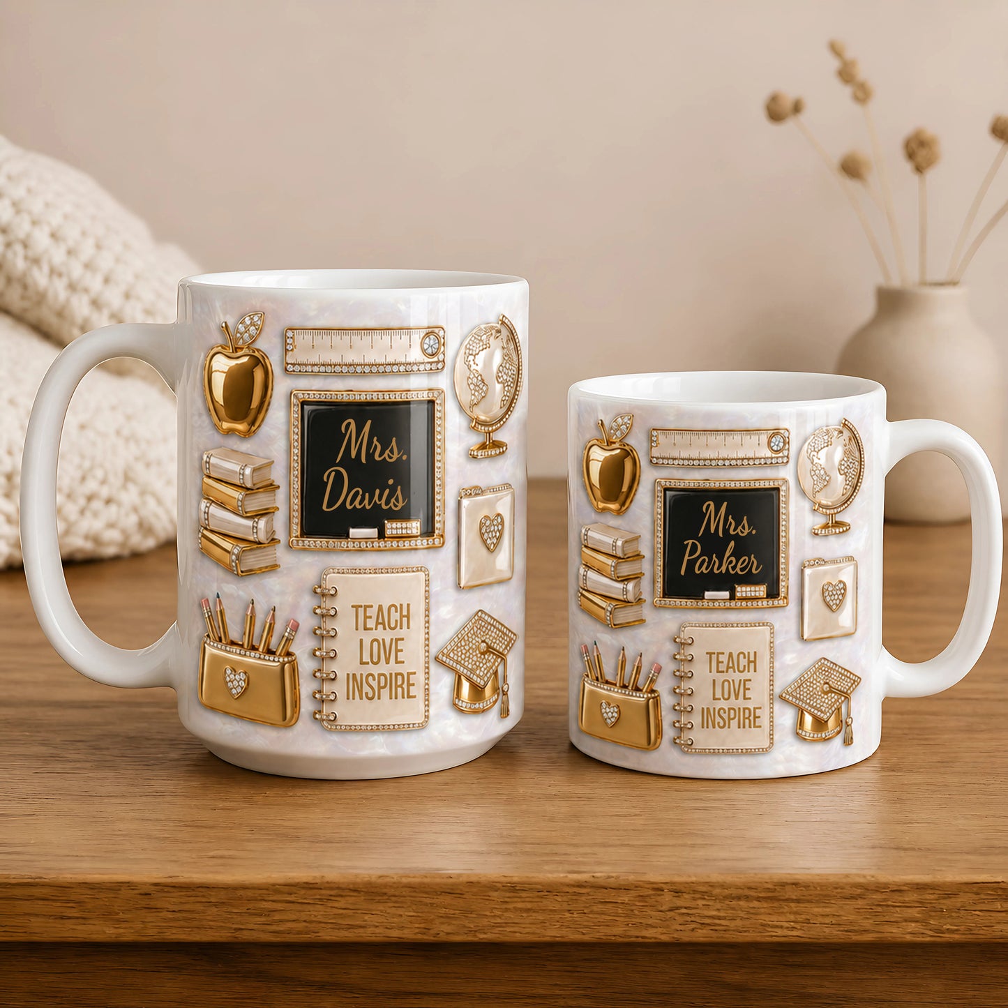 Personalized Teacher Name Mug, Gold Classroom Back to School Teacher Gift