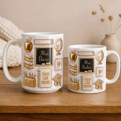 Personalized Teacher Name Mug, Gold Classroom Back to School Teacher Gift
