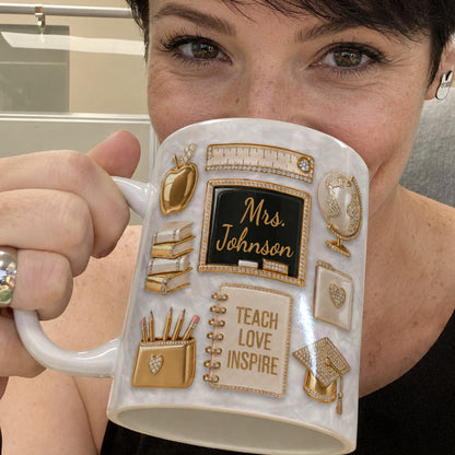 Personalized Teacher Name Mug, Gold Classroom Back to School Teacher Gift