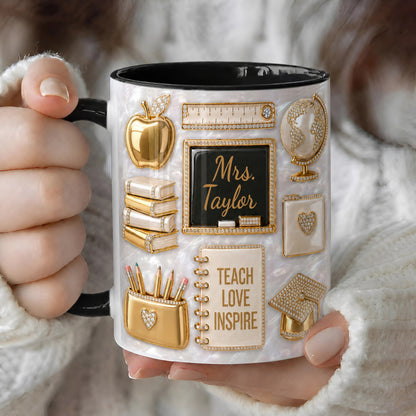 Personalized Teacher Name Mug, Gold Classroom Back to School Teacher Gift