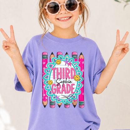 Personalized Kids Back to School Shirt, Custom Name and Grade Youth Tee