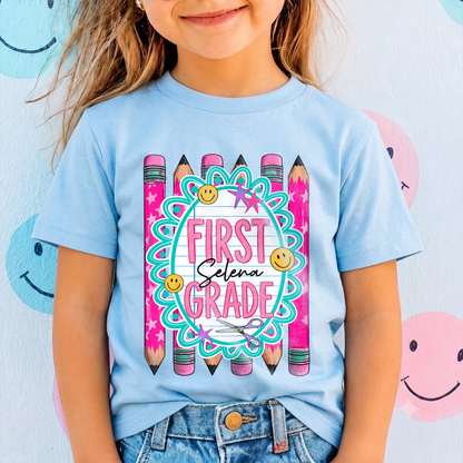 Personalized Kids Back to School Shirt, Custom Name and Grade Youth Tee