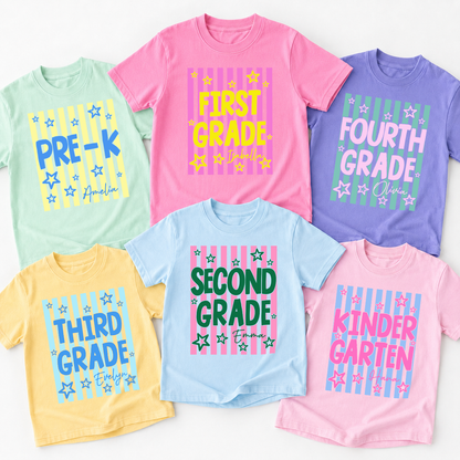 Personalized Kids Grade Shirt, Custom Name Back to School Youth Tee For Girls