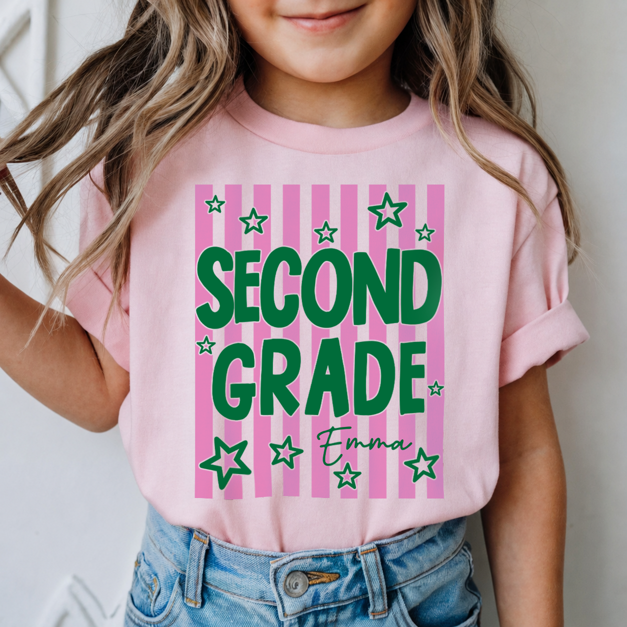 Personalized Kids Grade Shirt, Custom Name Back to School Youth Tee For Girls