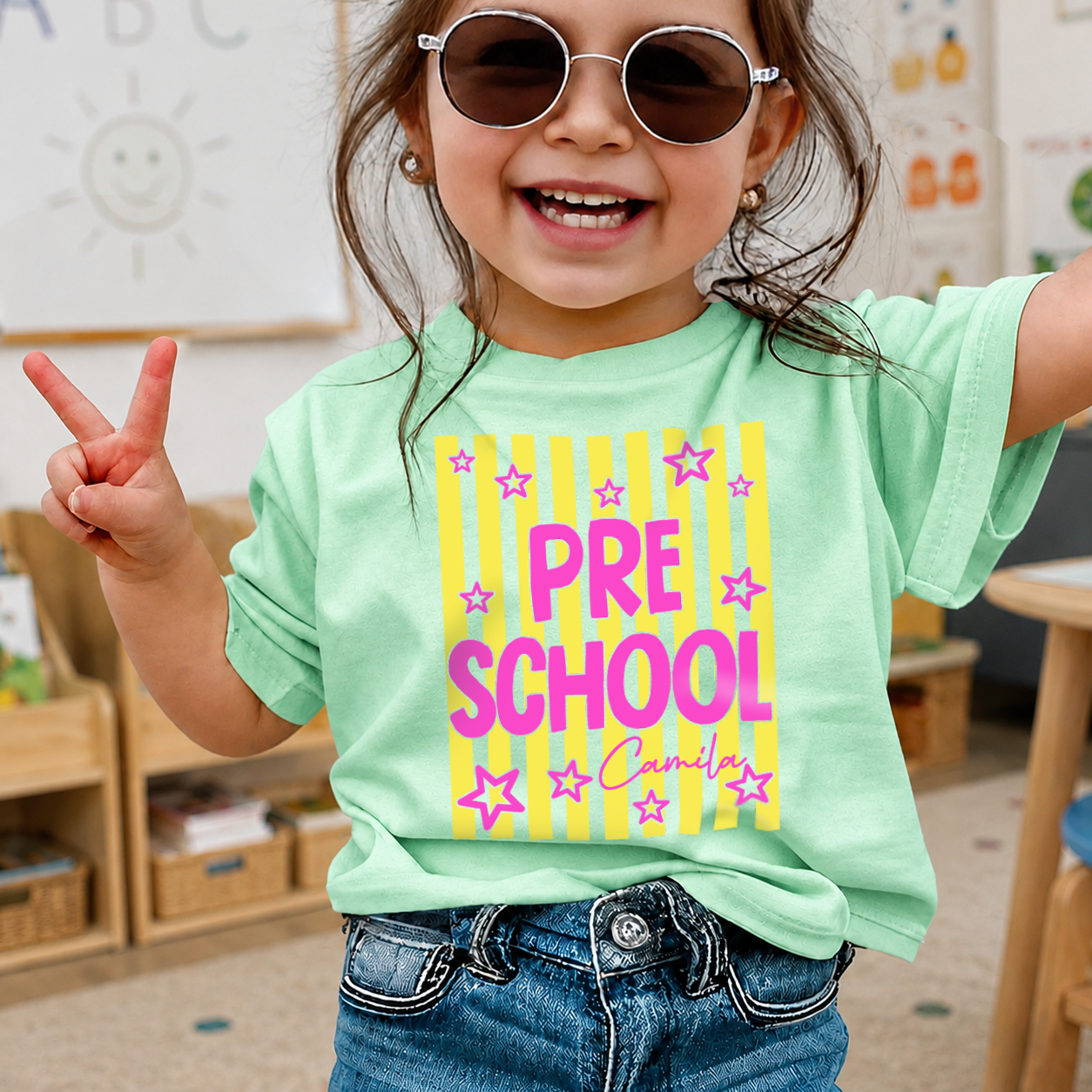 Personalized Kids Grade Shirt, Custom Name Back to School Youth Tee For Girls