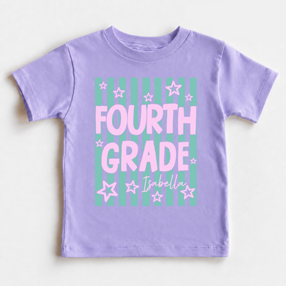 Personalized Kids Grade Shirt, Custom Name Back to School Youth Tee For Girls
