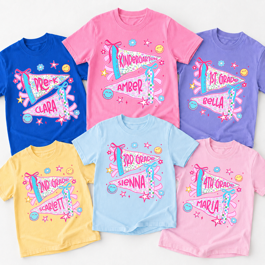 Personalized Grade and Name Kids School Shirt, Back to School Youth Tee