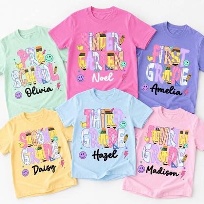 Personalized Kids Grade Shirt, Custom Name Back to School Youth Tee