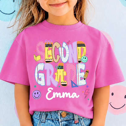 Personalized Kids Grade Shirt, Custom Name Back to School Youth Tee