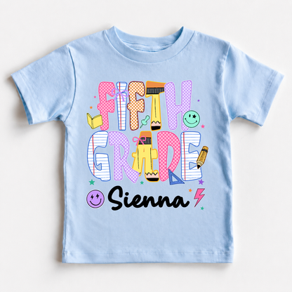 Personalized Kids Grade Shirt, Custom Name Back to School Youth Tee