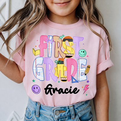 Personalized Kids Grade Shirt, Custom Name Back to School Youth Tee