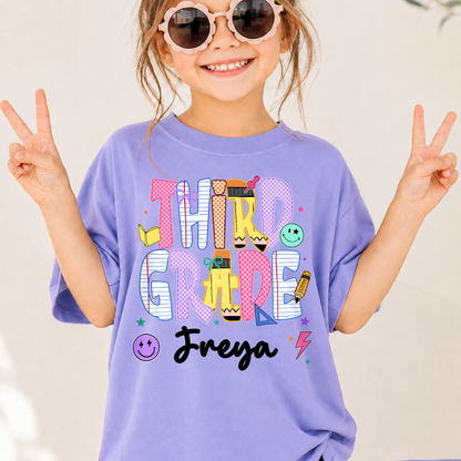 Personalized Kids Grade Shirt, Custom Name Back to School Youth Tee