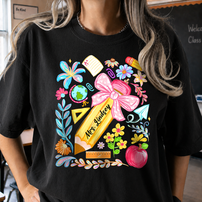 Personalized Teacher Shirt & Sweatshirt, Custom Teacher Name Pencil Design, Back to School Teacher Gift