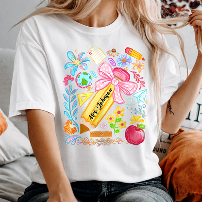 Personalized Teacher Shirt & Sweatshirt, Custom Teacher Name Pencil Design, Back to School Teacher Gift