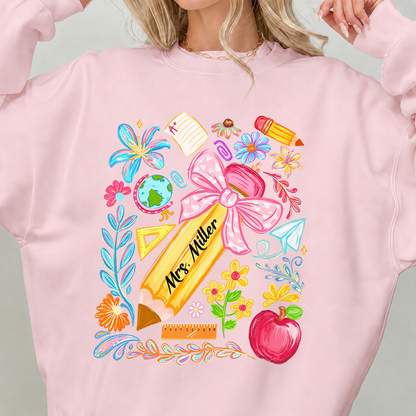 Personalized Teacher Shirt & Sweatshirt, Custom Teacher Name Pencil Design, Back to School Teacher Gift