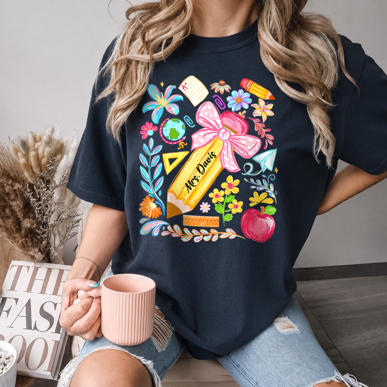 Personalized Teacher Shirt & Sweatshirt, Custom Teacher Name Pencil Design, Back to School Teacher Gift