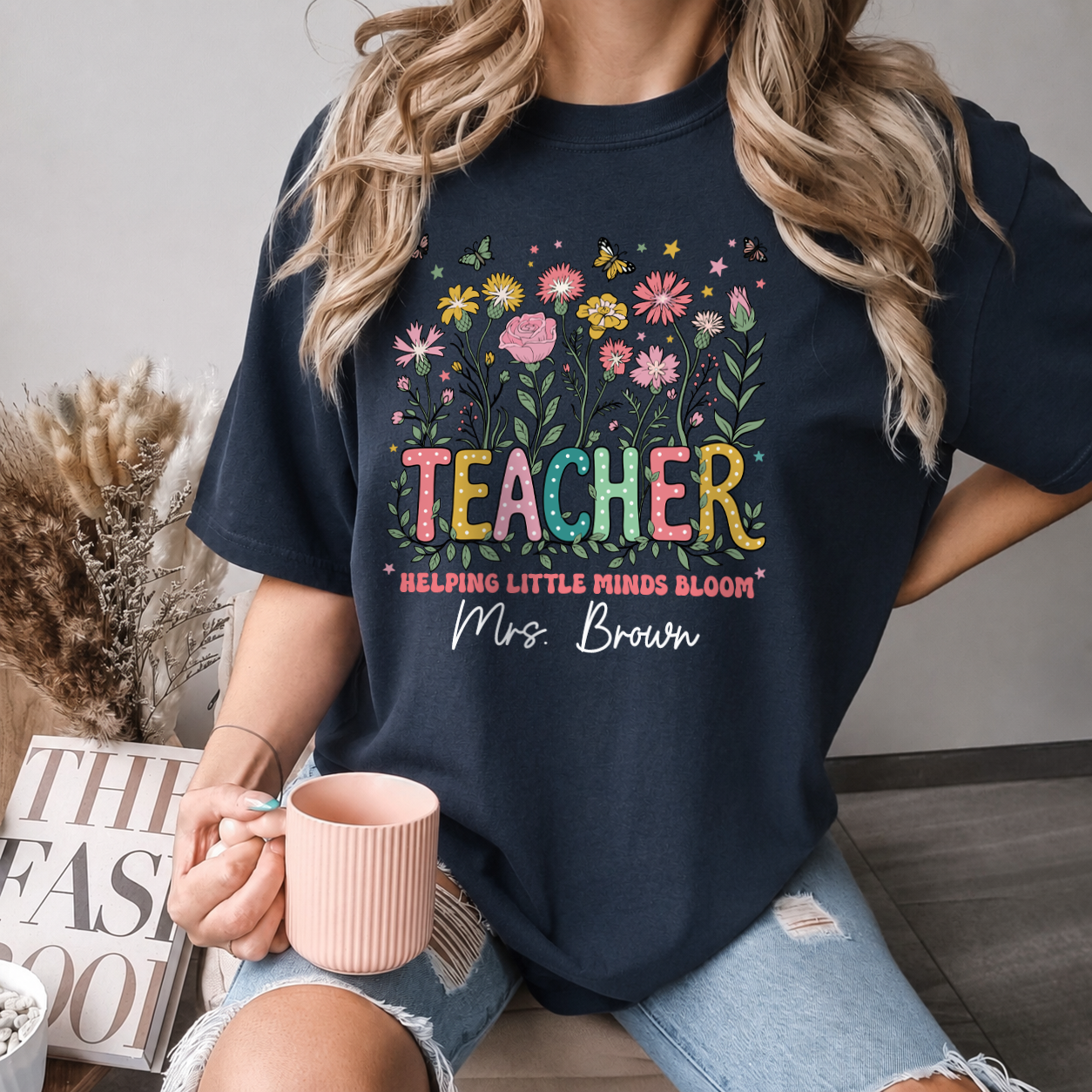 Personalized Teacher Shirt & Sweatshirt, Helping Little Minds Bloom Custom Teacher Name Apparel, Back to School Gift