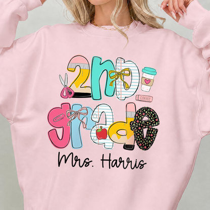 Personalized Teacher Grade Shirt, Custom Teacher Name Back to School Tee or Sweatshirt