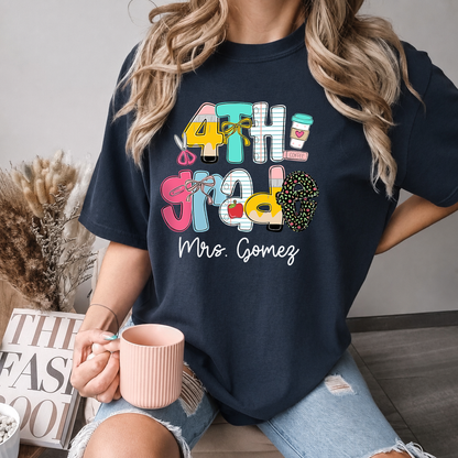 Personalized Teacher Grade Shirt, Custom Teacher Name Back to School Tee or Sweatshirt