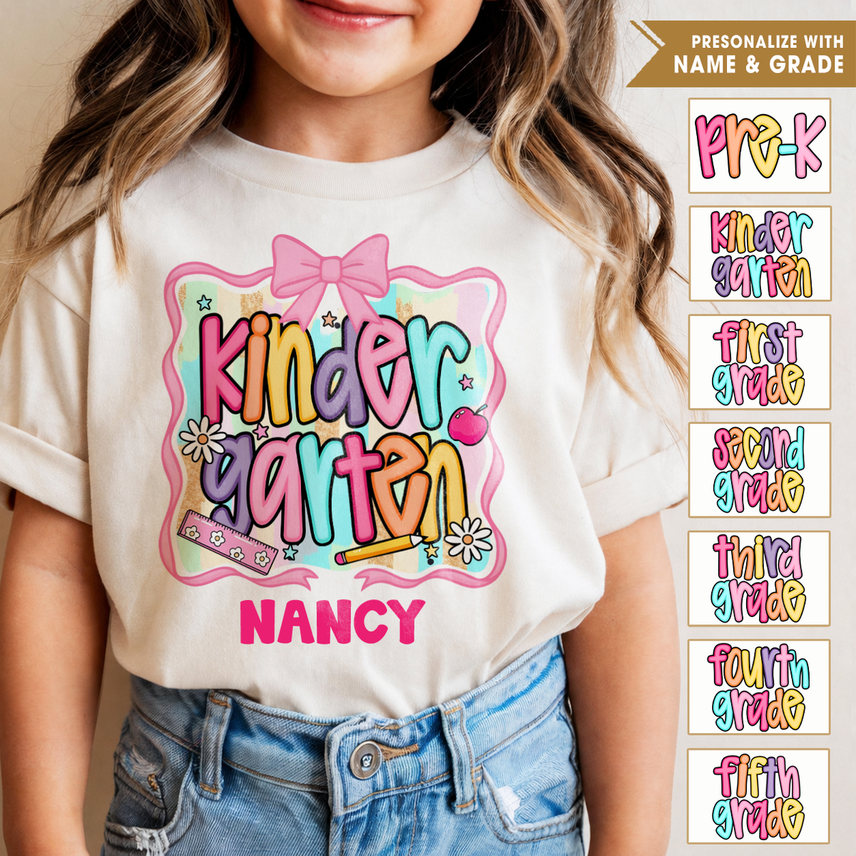 Personalized Kids Grade Shirt, Custom Name Youth Tee for Back to School