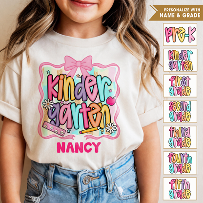 Personalized Kids Grade Shirt, Custom Name Youth Tee for Back to School