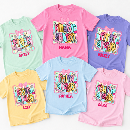 Personalized Kids Grade Shirt, Custom Name Youth Tee for Back to School