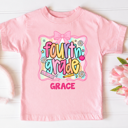 Personalized Kids Grade Shirt, Custom Name Youth Tee for Back to School