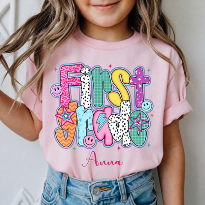 Personalized Kids Grade Shirt, Custom Name Back to School Youth T-Shirt For Girl