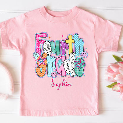 Personalized Kids Grade Shirt, Custom Name Back to School Youth T-Shirt For Girl