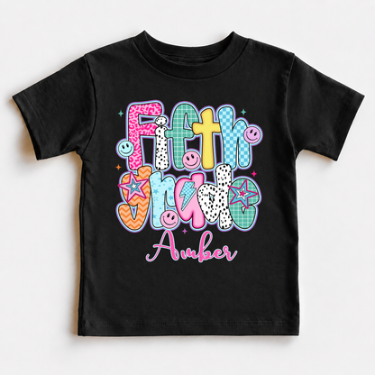 Personalized Kids Grade Shirt, Custom Name Back to School Youth T-Shirt For Girl