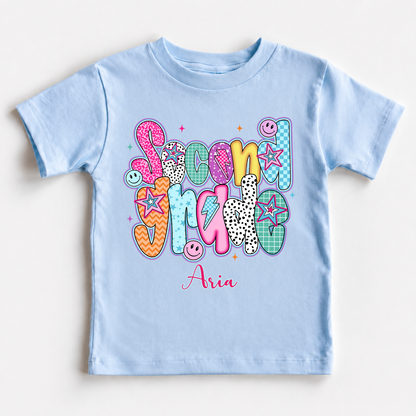 Personalized Kids Grade Shirt, Custom Name Back to School Youth T-Shirt For Girl