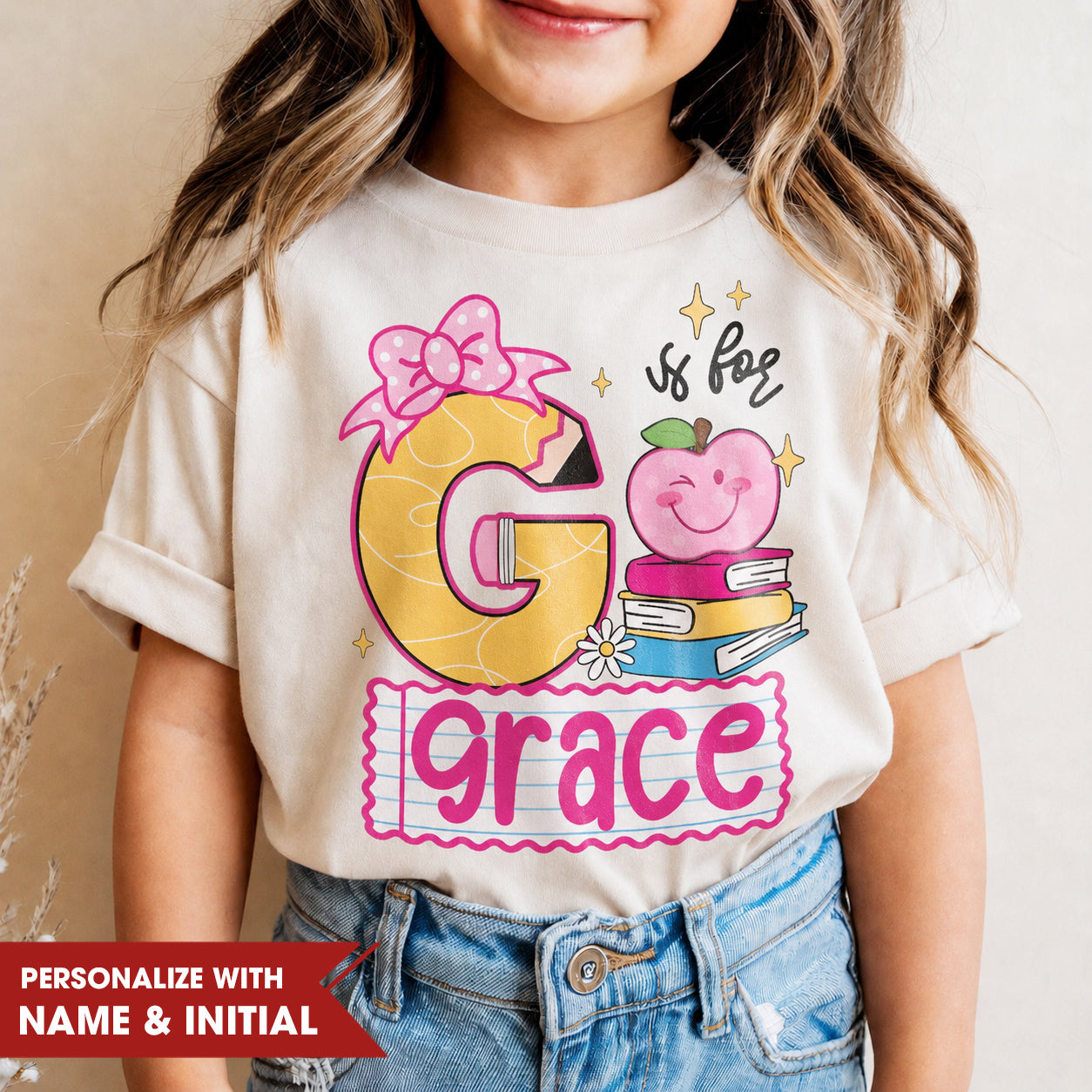 Personalized Girls Back to School Shirt, Custom Name and Initial Kids Tee