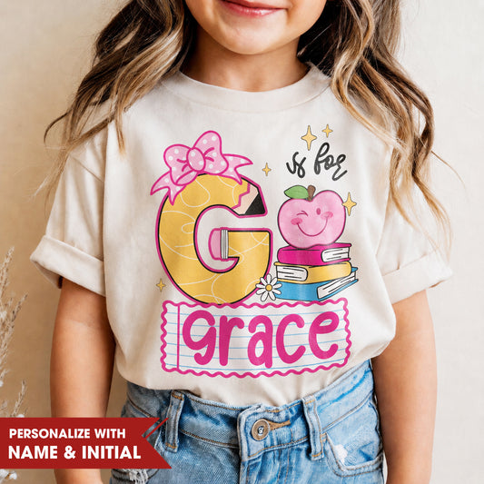 Personalized Girls Back to School Shirt, Custom Name and Initial Kids Tee