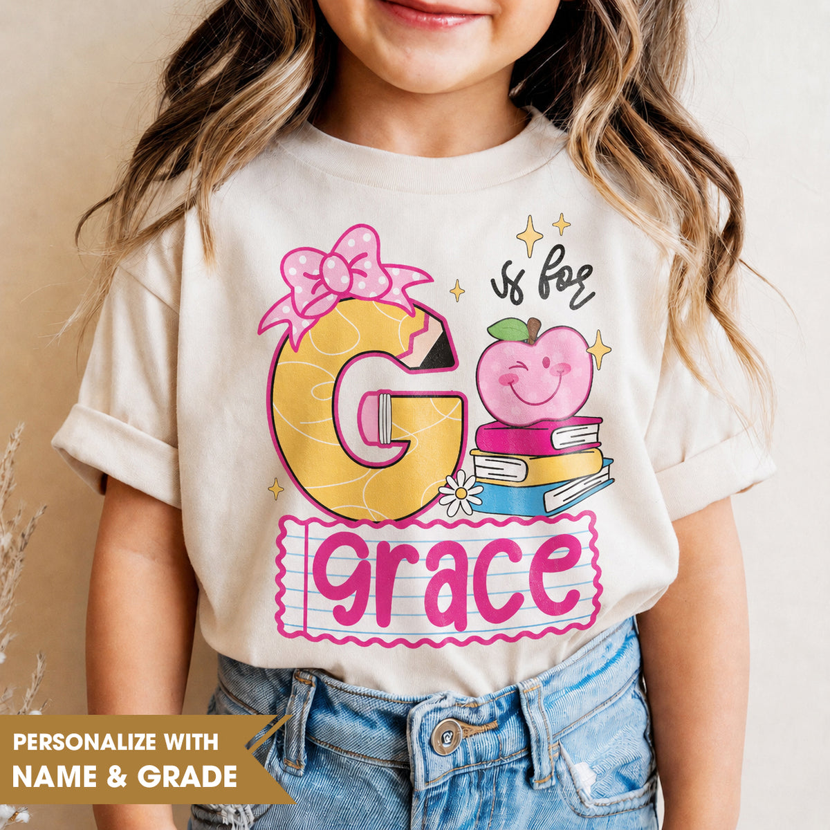 Personalized Girls Back to School Shirt, Custom Name and Initial Kids Tee