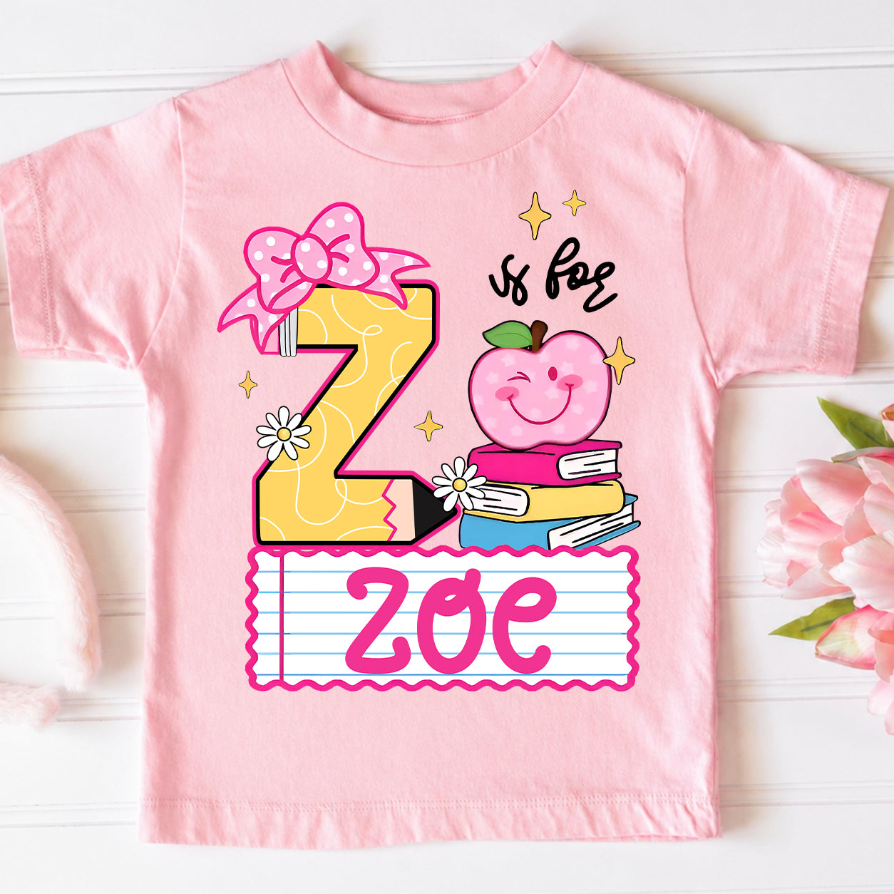Personalized Girls Back to School Shirt, Custom Name and Initial Kids Tee