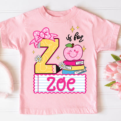 Personalized Girls Back to School Shirt, Custom Name and Initial Kids Tee