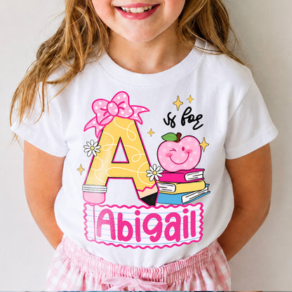 Personalized Girls Back to School Shirt, Custom Name and Initial Kids Tee