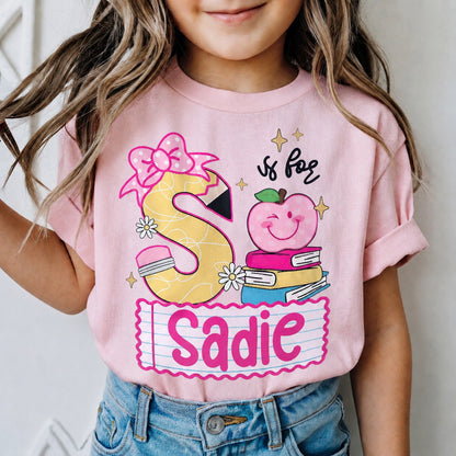 Personalized Girls Back to School Shirt, Custom Name and Initial Kids Tee