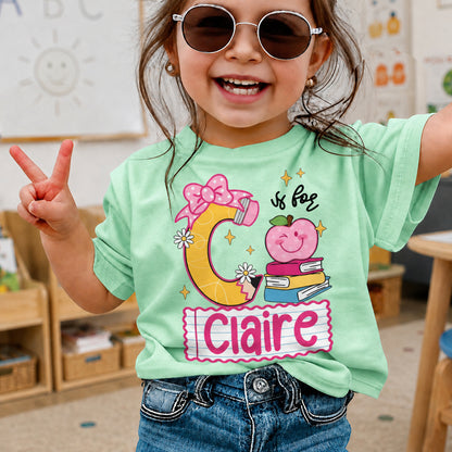 Personalized Girls Back to School Shirt, Custom Name and Initial Kids Tee