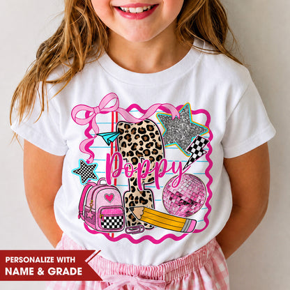 Personalized Girls Back to School Shirt, Custom Name and Grade Kids Tee