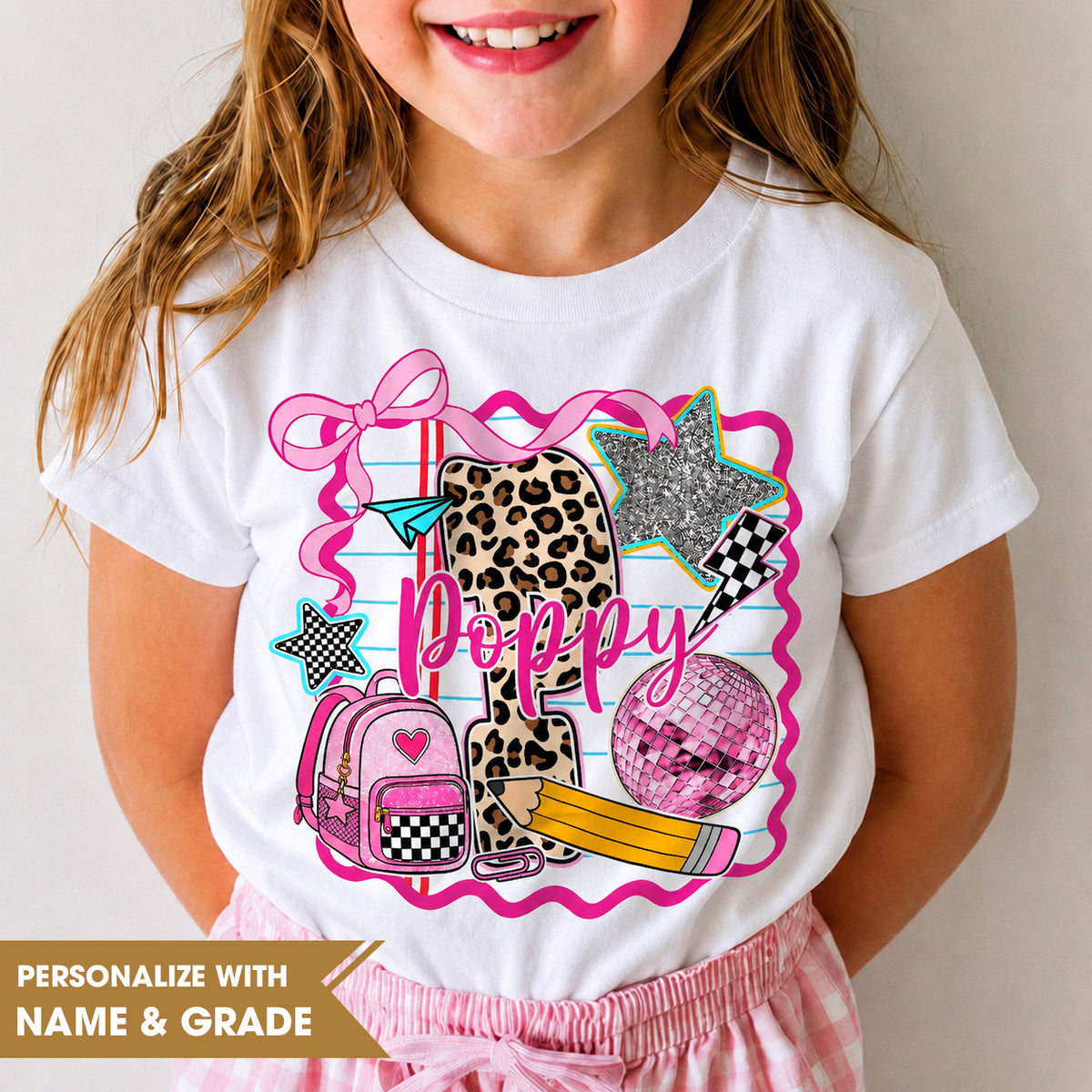 Personalisiertes T-Shirt für Mädchen zur Einschulung, Kinder-Shirt mit individuellem Namen und Klassenstufe